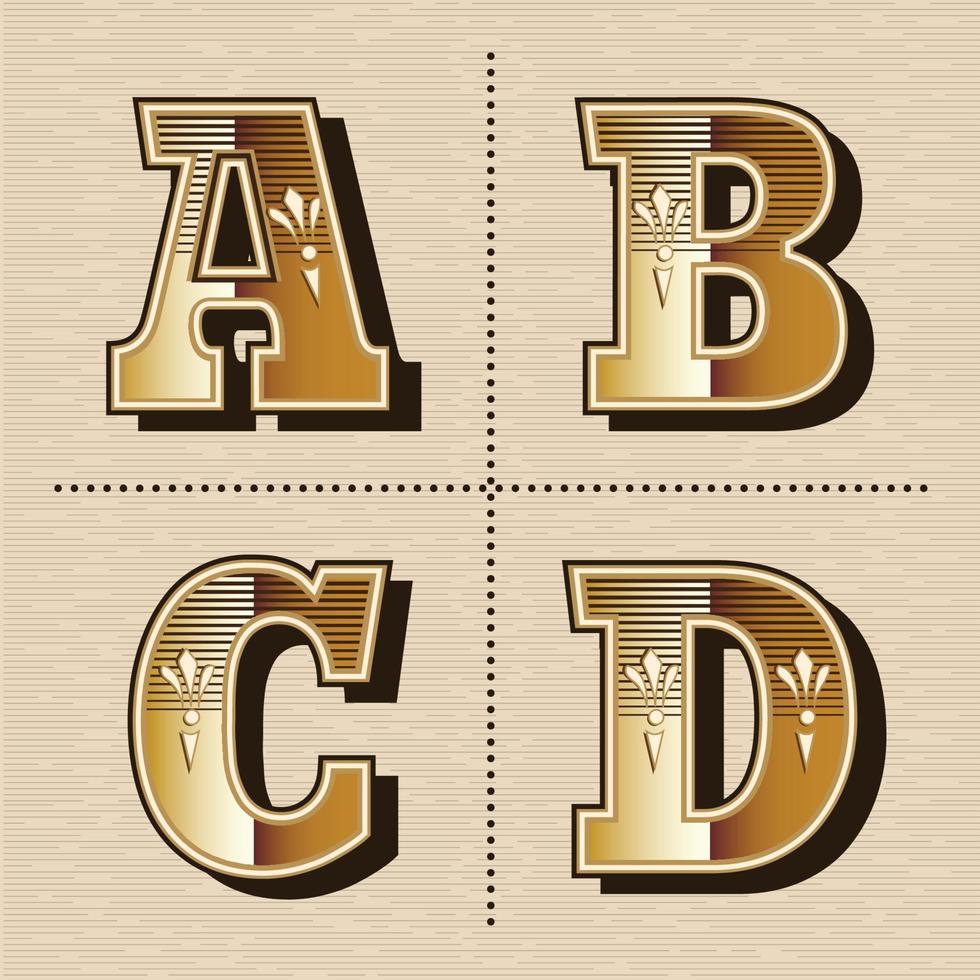 illustration vectorielle de conception de polices de lettres de l'alphabet occidental vintage a, b, c, d vecteur
