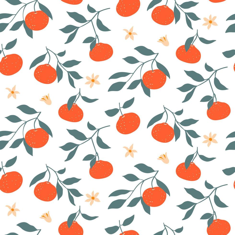 modèle sans couture coloré dessiné à la main avec des mandarines. fond d'écran vectoriel avec des agrumes mûrs. bon pour le tissu, le textile, l'impression.