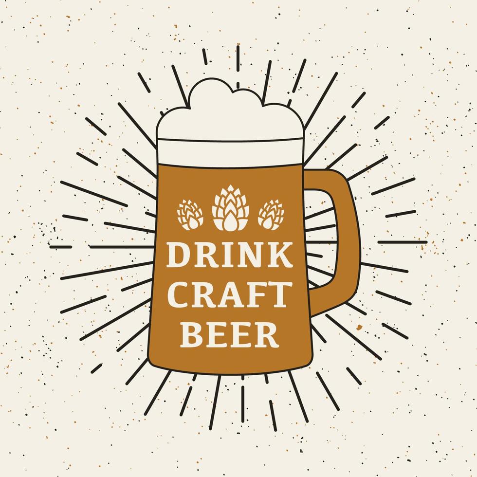 chope de bière avec texte. bière artisanale. conception d'affiches rétro. illustration vectorielle. vecteur
