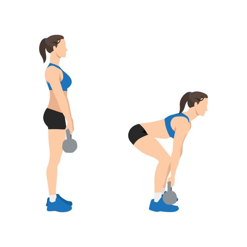 femme faisant des exercices de soulevé de terre kettlebell. illustration de vecteur plat isolé sur fond blanc