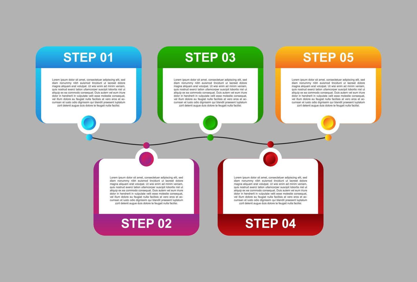 Modèle d'infographie en 5 étapes en couleur. conceptions pour bannières, présentations et plus encore. vecteur