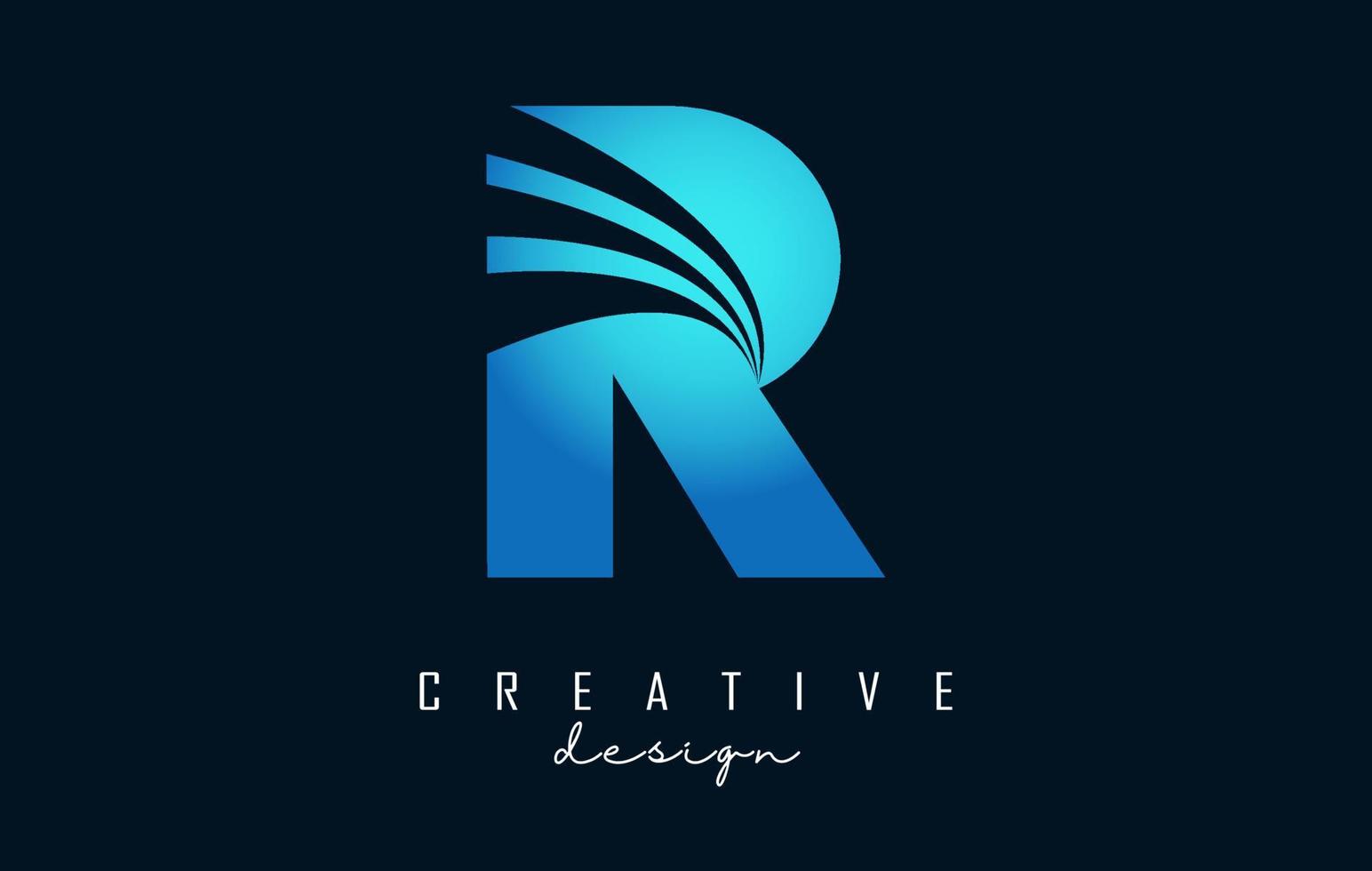 logo créatif lettre r avec lignes directrices et conception de concept de route. lettre r avec dessin géométrique. vecteur