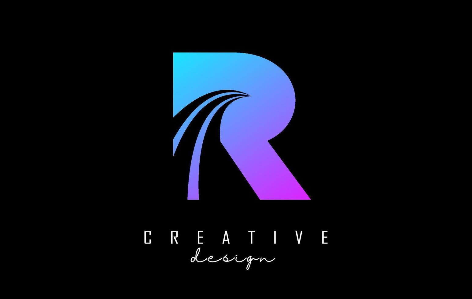 logo coloré de lettre r avec lignes directrices et conception de concept de route. lettre r avec dessin géométrique. vecteur