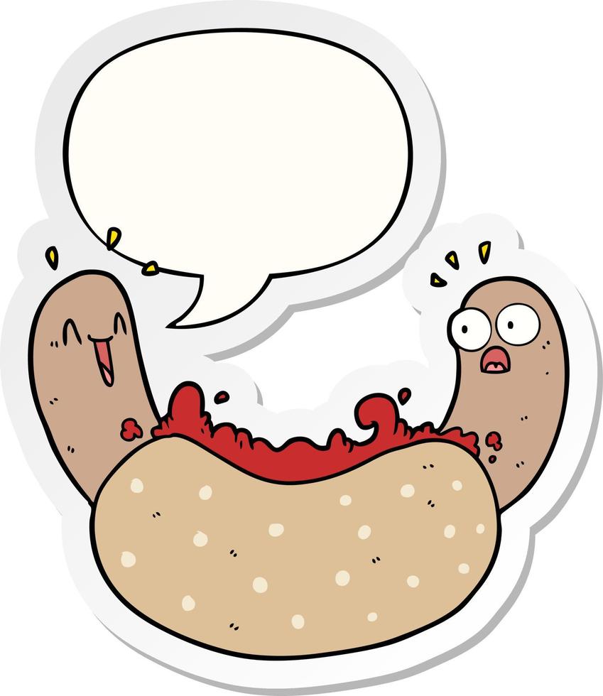 hot-dog de dessin animé et autocollant de bulle de dialogue vecteur