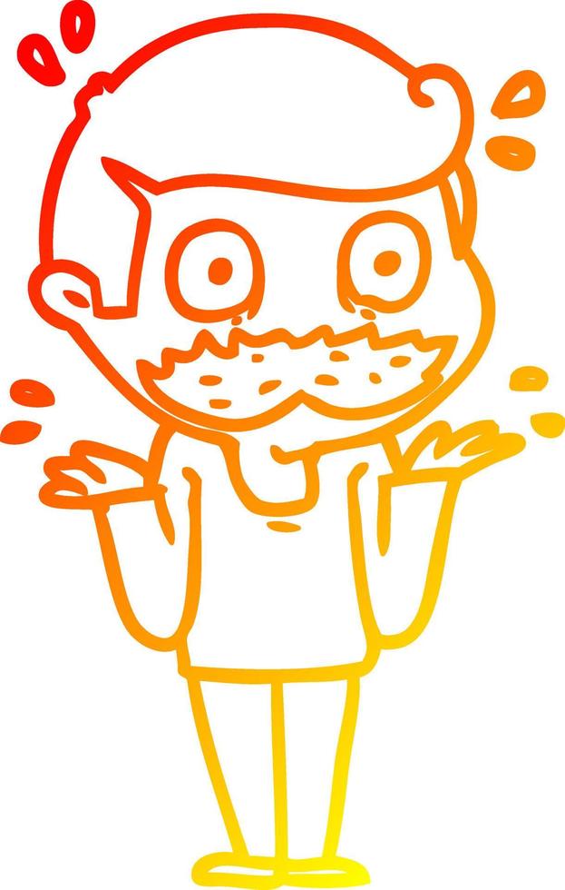 ligne de gradient chaud dessinant un homme de dessin animé avec une moustache choqué vecteur