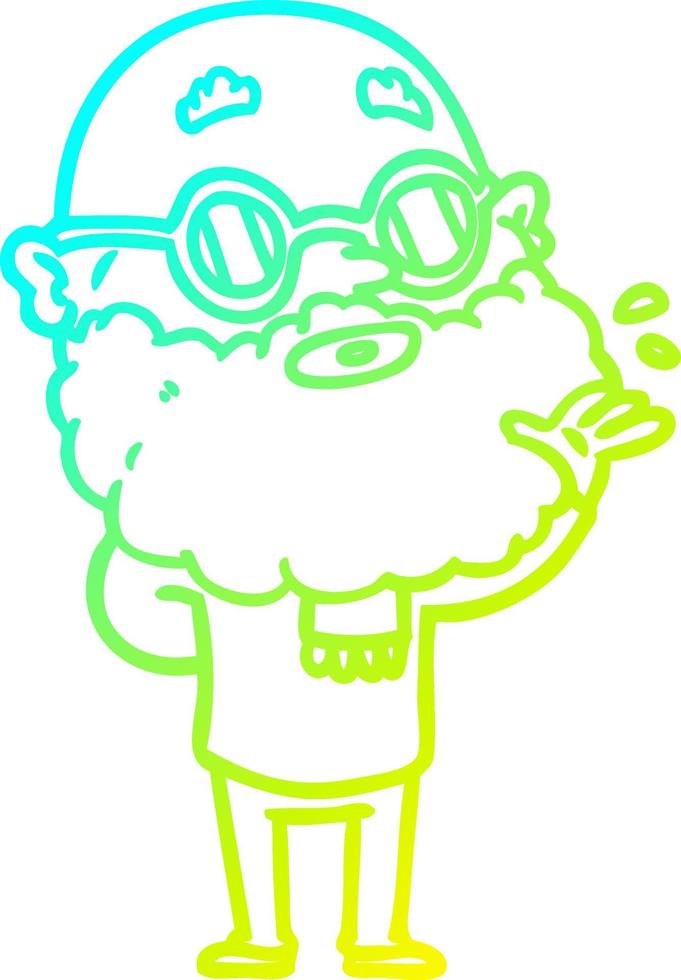 ligne de gradient froid dessinant un homme curieux de dessin animé avec barbe et lunettes de soleil vecteur