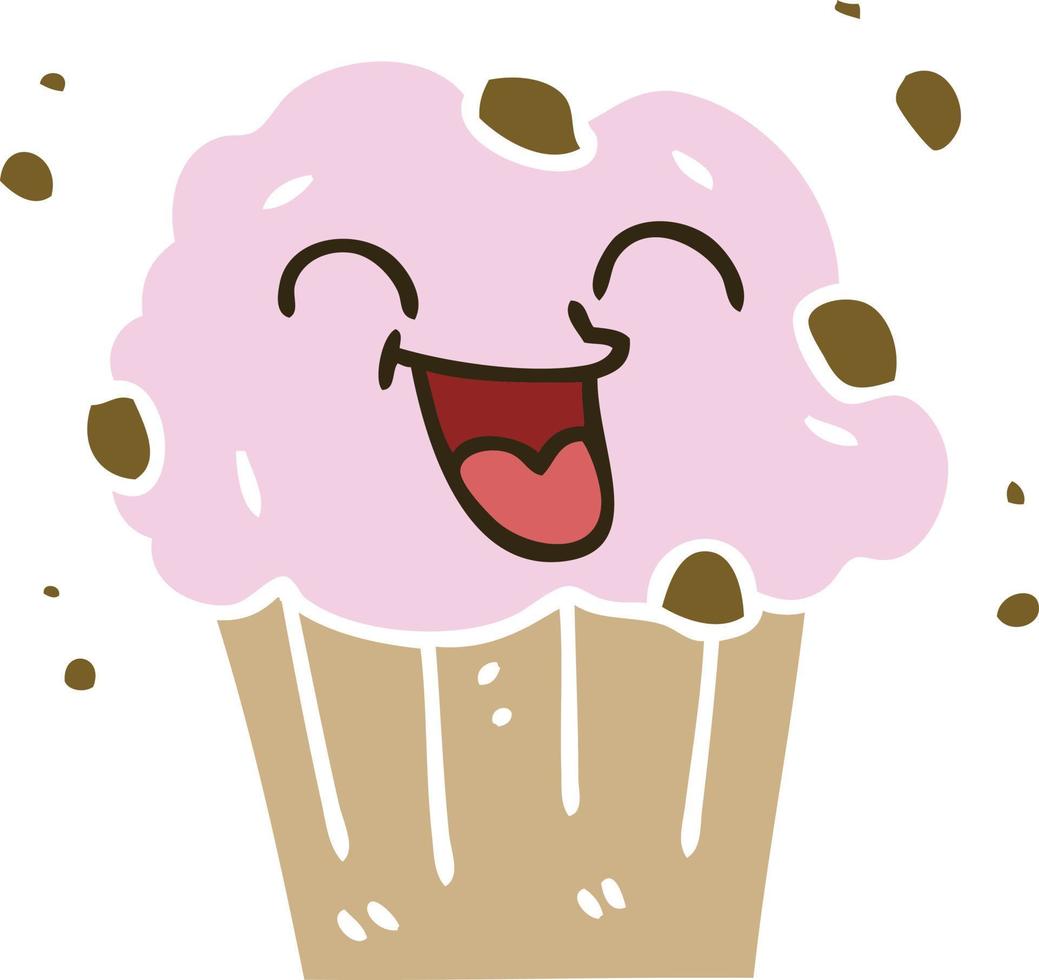 muffin heureux de dessin animé dessiné à la main excentrique vecteur