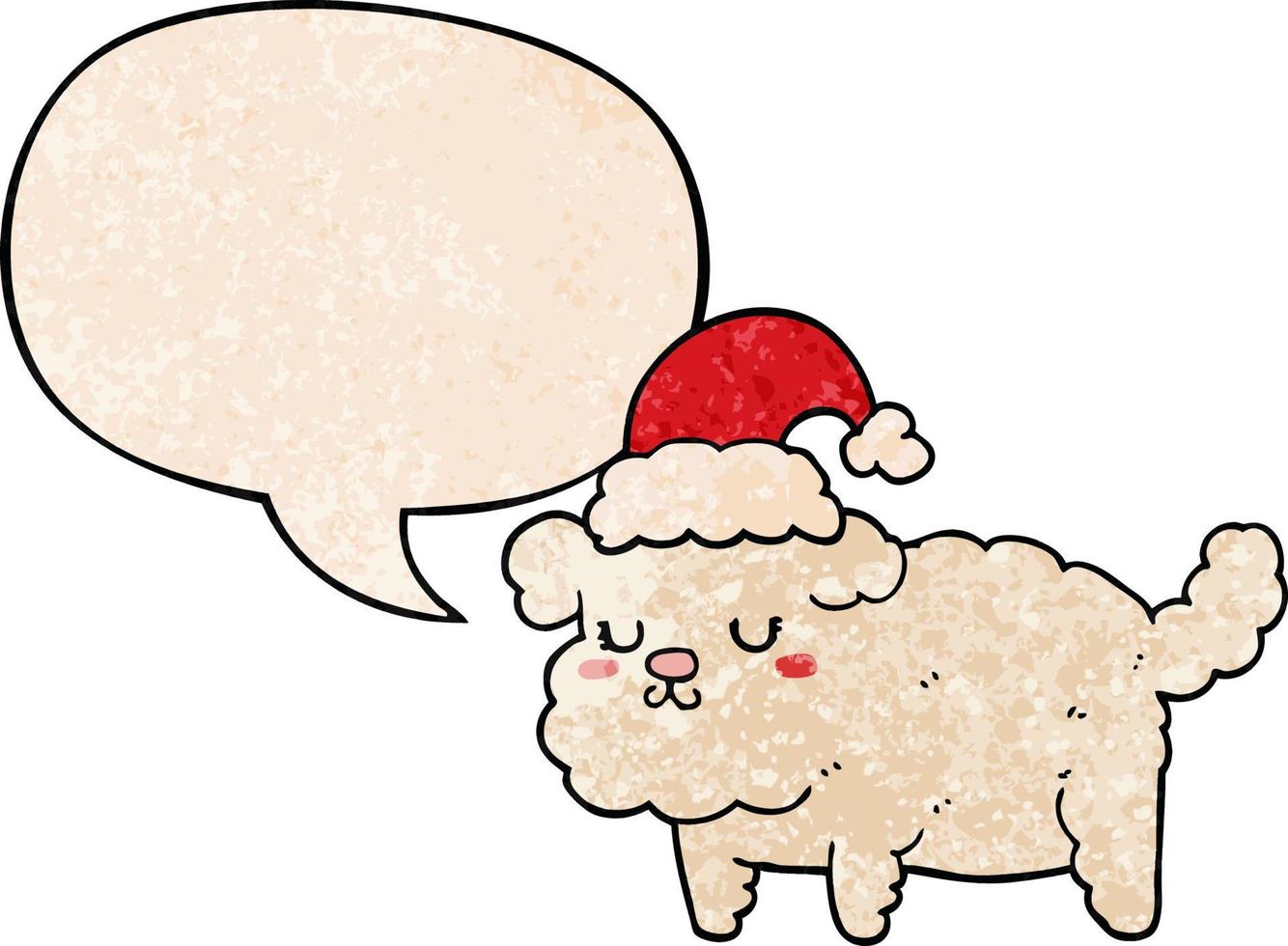 mignon chien de noël et bulle de dialogue dans un style de texture rétro vecteur