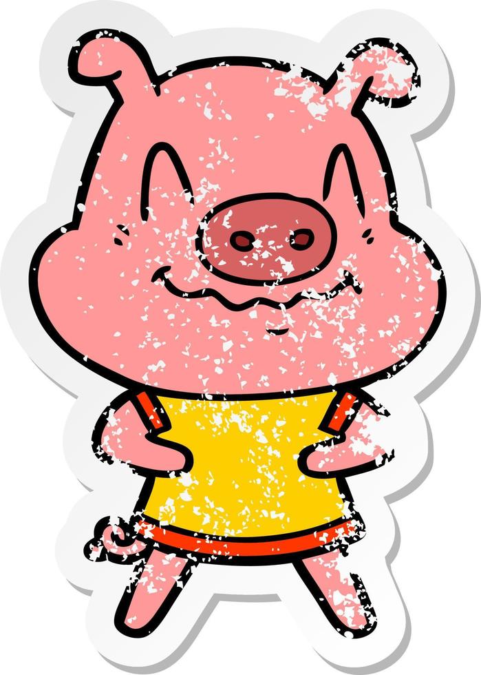 autocollant en détresse d'un cochon de dessin animé nerveux vecteur