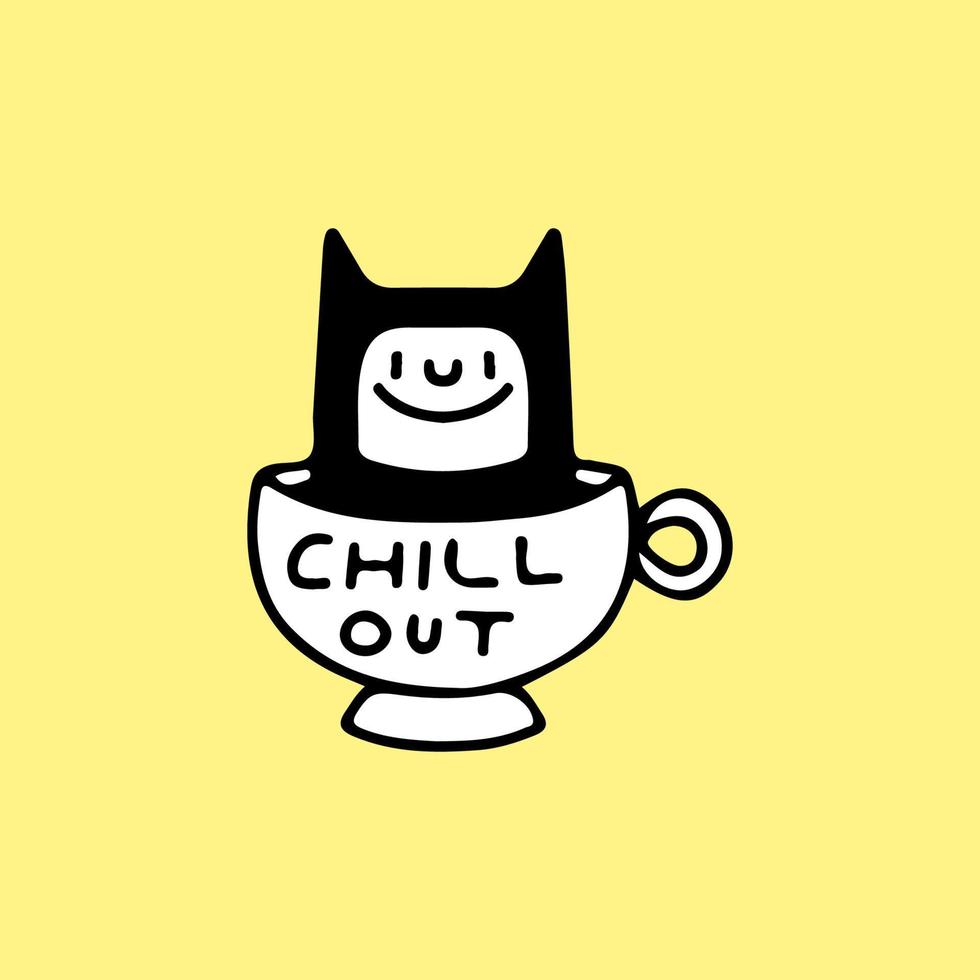 garçon de chat à l'intérieur d'une tasse à café, illustration pour t-shirt, vêtements de rue, autocollant ou marchandise vestimentaire. avec un style doodle, rétro et dessin animé. vecteur