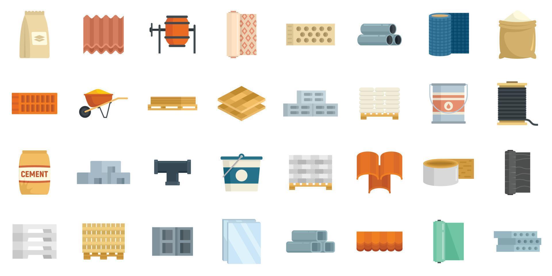 icônes de matériaux de construction définies vecteur plat isolé