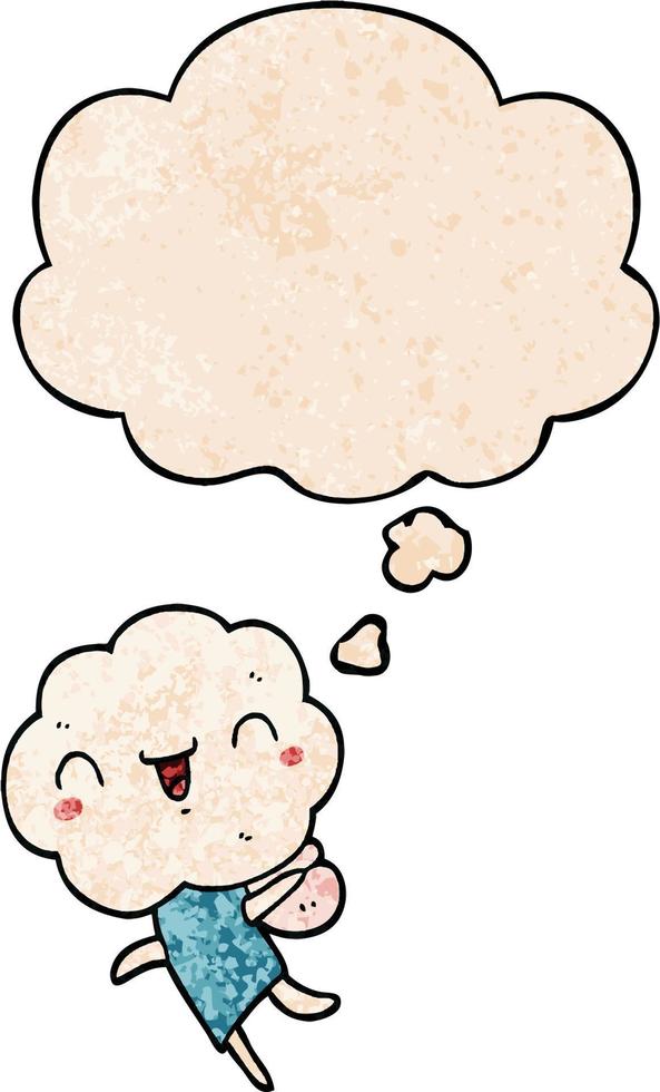 créature de tête de nuage de dessin animé mignon et bulle de pensée dans le style de motif de texture grunge vecteur