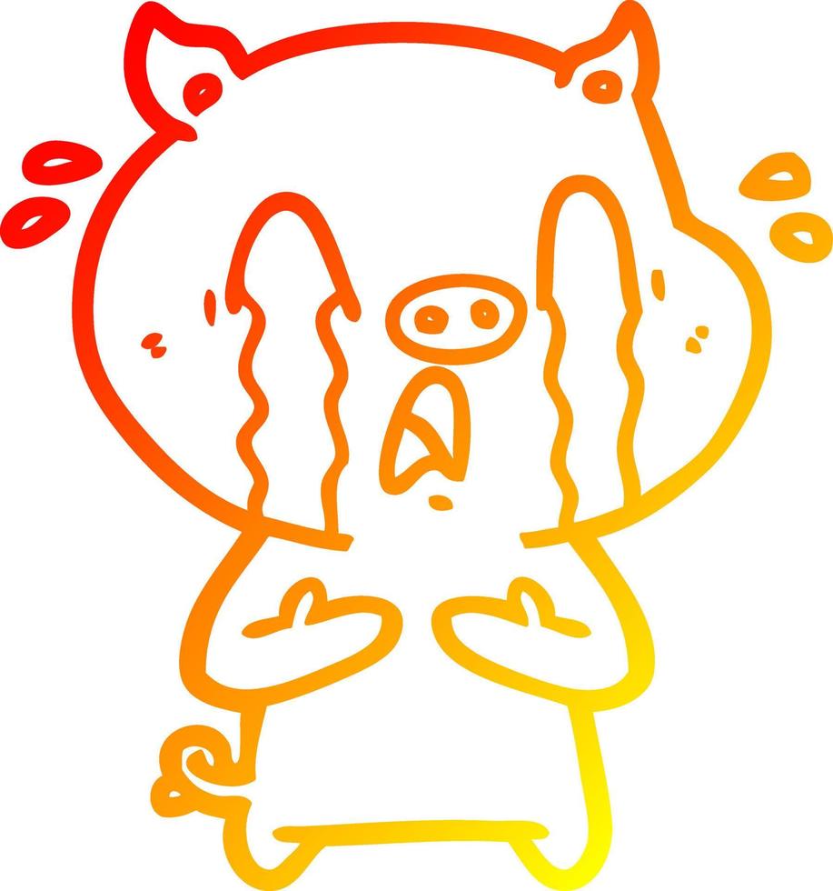 dessin de ligne de gradient chaud dessin animé de cochon qui pleure vecteur