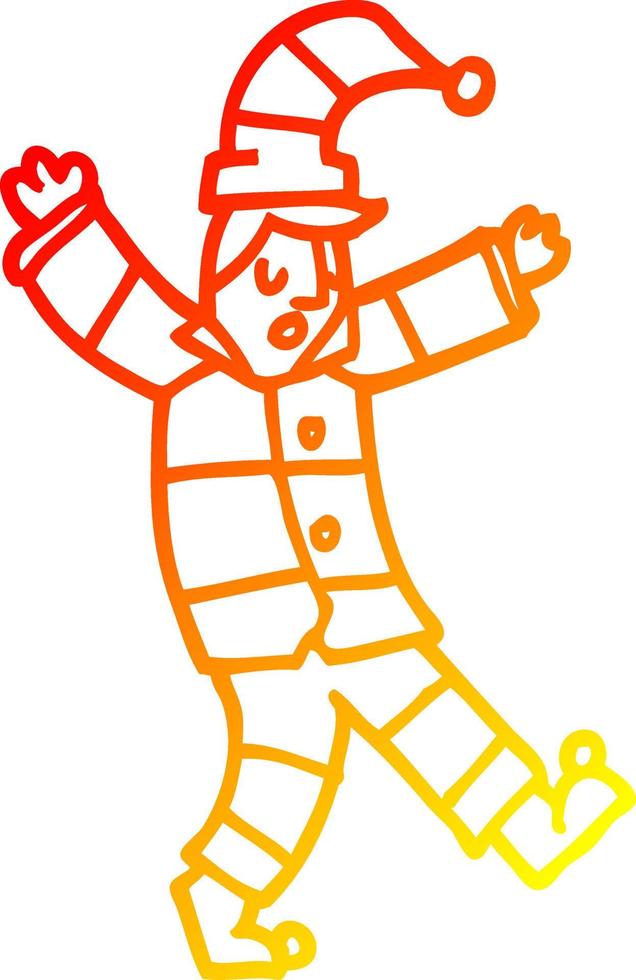 ligne de gradient chaud dessinant un homme de dessin animé en pyjama traditionnel vecteur