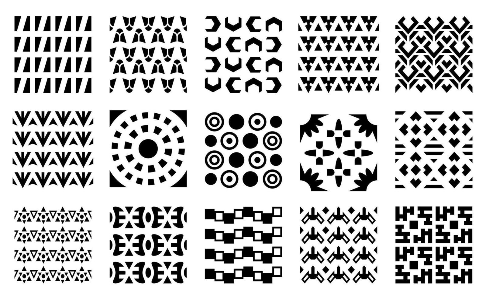 ensemble de motifs noir et blanc. échantillons de motifs répétitifs et sans couture. motifs géométriques monochromes simples. collection de modèles de motifs géométriques vectoriels. vecteur