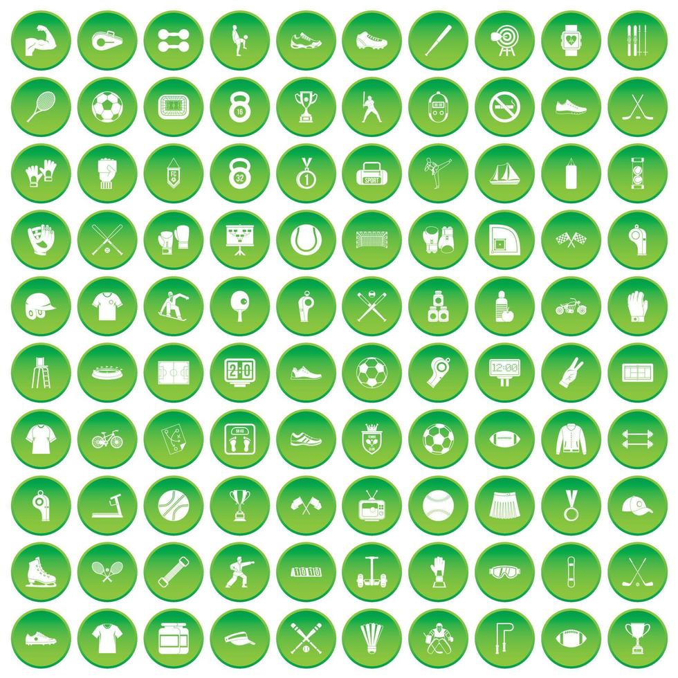 100 icônes d'athlète définies cercle vert vecteur