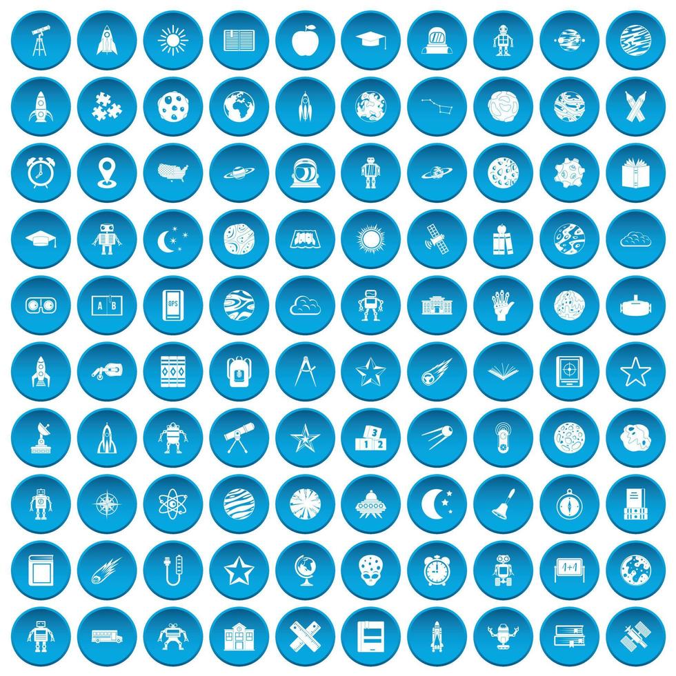 100 icônes d'astronomie définies en bleu vecteur