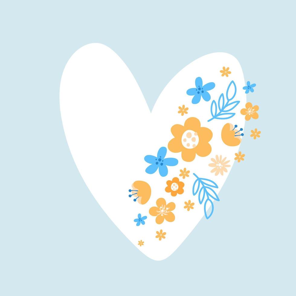coeur de vecteur d'ukraine avec des fleurs sur fond bleu. arrêter l'illustration vectorielle du concept de guerre. aime l'illustration ukrainienne. sauver l'ukraine de la russie