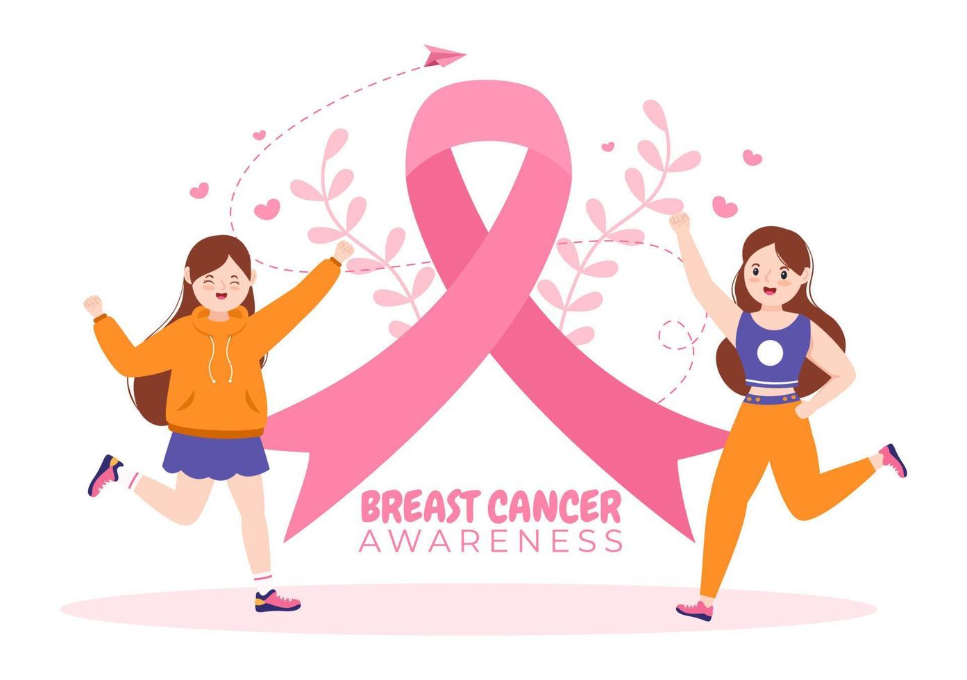 illustration de dessin animé de fond du mois de sensibilisation au cancer du sein avec ruban rose et femme pour la campagne de prévention des maladies ou les soins de santé vecteur