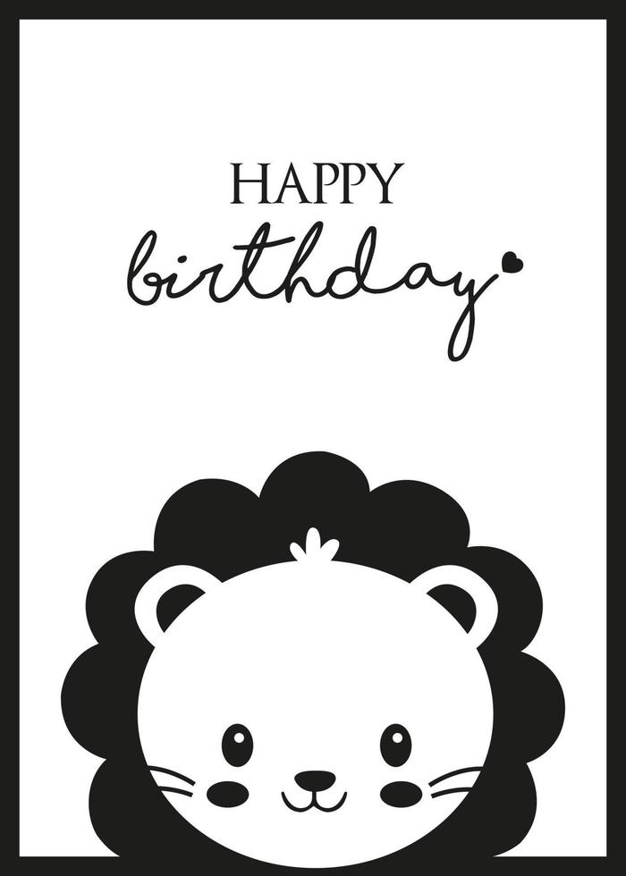 carte d'anniversaire avec un joli lion vecteur