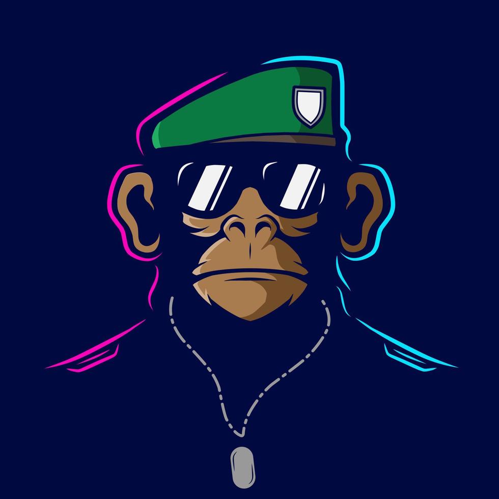 ligne de singe funky de l'armée. logo pop-art. design coloré avec un fond sombre. illustration vectorielle abstraite. fond noir isolé pour t-shirt, affiche, vêtements, merch, vêtements, conception de badges vecteur