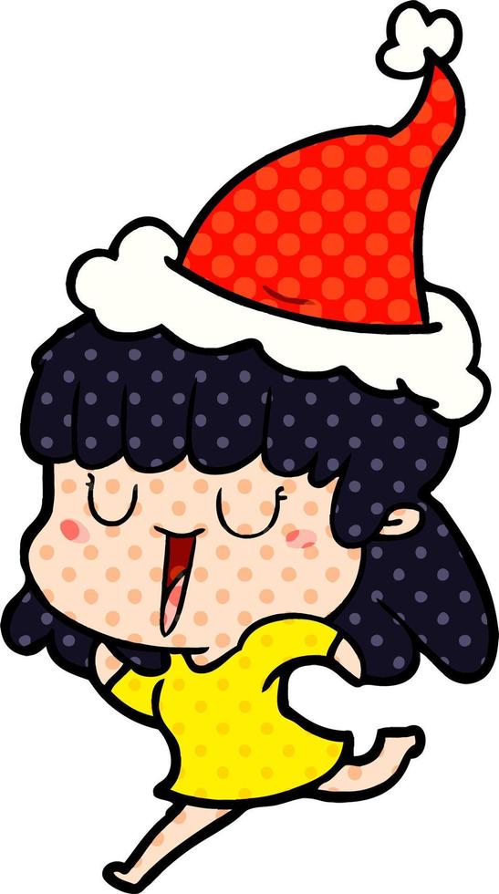 illustration de style bande dessinée d'une femme portant un bonnet de noel vecteur