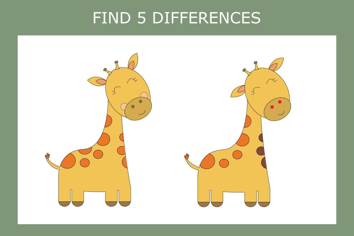 jeu éducatif pour les enfants. trouve 5 différences entre les girafes et entoure-les vecteur