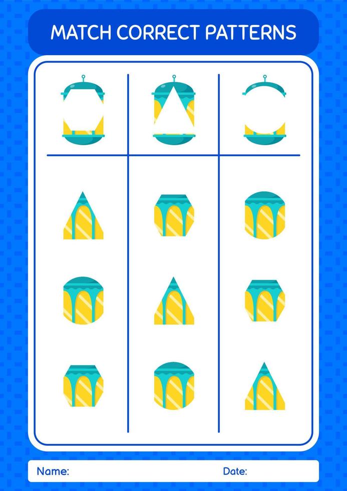 match pattern game avec lanterne arabe. feuille de travail pour les enfants d'âge préscolaire, feuille d'activité pour enfants vecteur