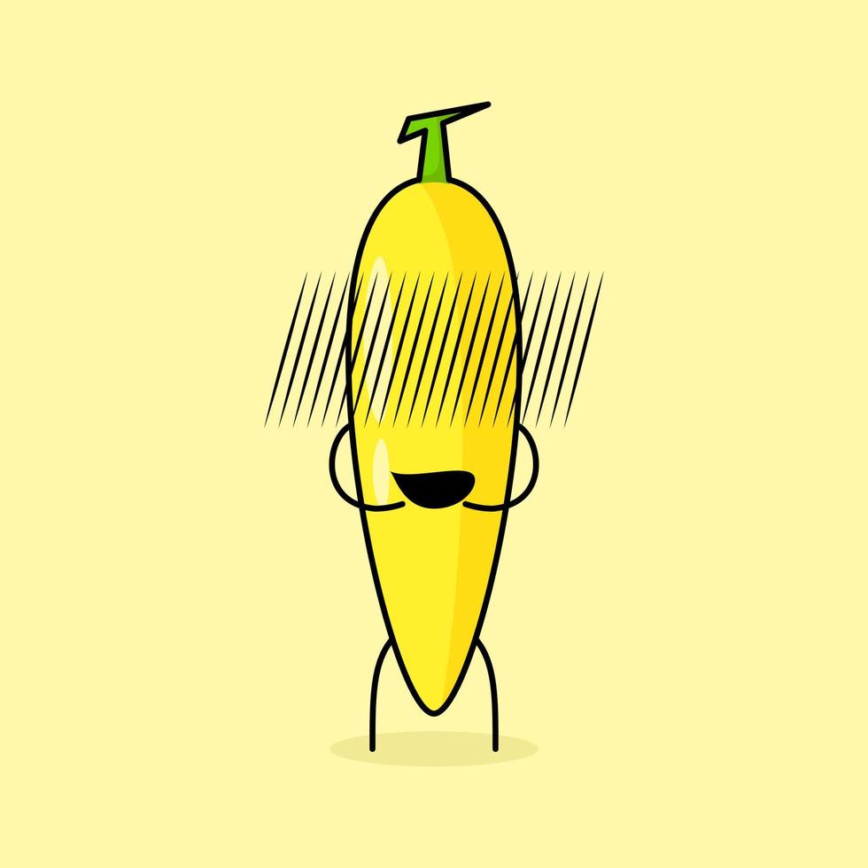 personnage de banane mignon avec une expression embarrassée. vert et jaune. adapté à l'émoticône, au logo, à la mascotte et à l'icône vecteur