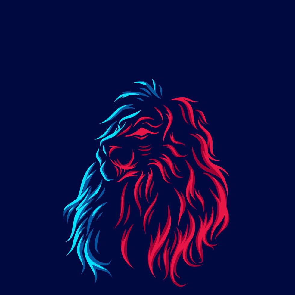 tête de lion ligne pop art potrait logo design coloré avec un fond sombre. illustration vectorielle abstraite. fond noir isolé pour t-shirt, affiche, vêtements. vecteur