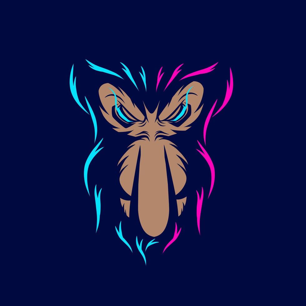proboscis monkey ligne pop art potrait logo design coloré avec fond sombre. illustration vectorielle abstraite. fond noir isolé pour t-shirt, affiche, vêtements. vecteur