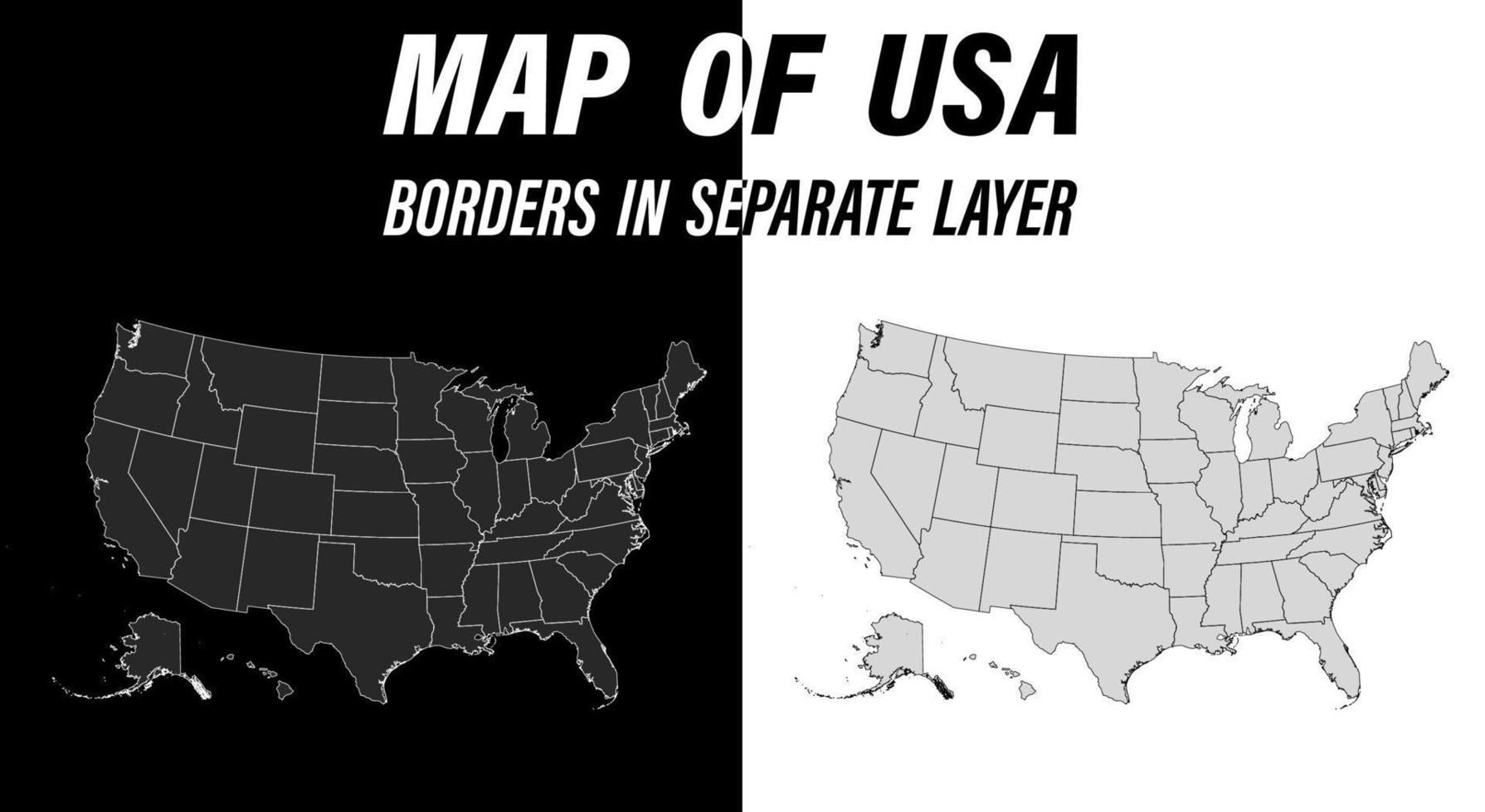 carte détaillée des états-unis d'amérique avec frontières. élément de conception pédagogique. vecteur noir et blanc facilement modifiable