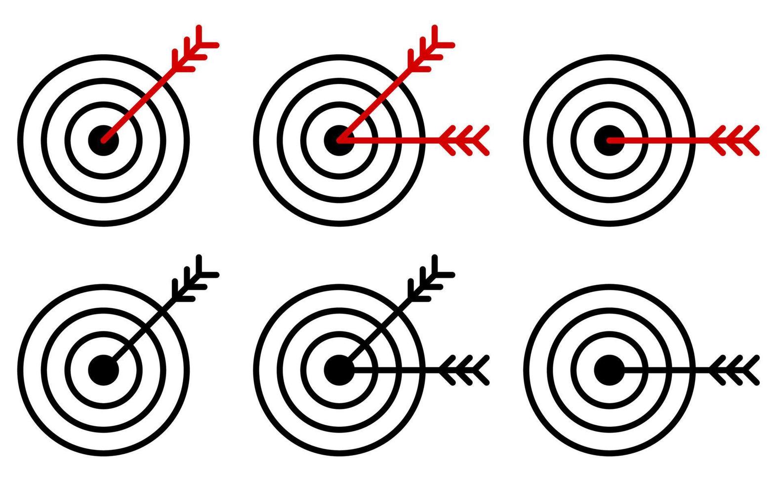 un ensemble d'icônes de flèche frappe le milieu de la cible. tir précis. atteindre un objectif en affaires. vecteur isolé sur fond blanc