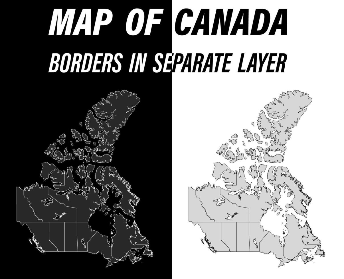 carte détaillée du canada avec bordures. élément de conception pédagogique. vecteur noir et blanc facilement modifiable