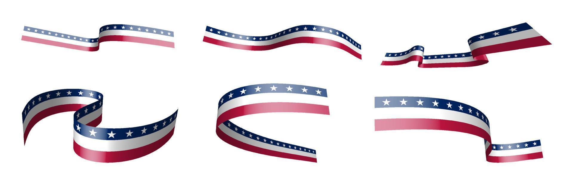 ensemble de rubans de vacances. drapeau américain flottant au vent. séparation en couches inférieures et supérieures. élément de conception. vecteur sur fond blanc