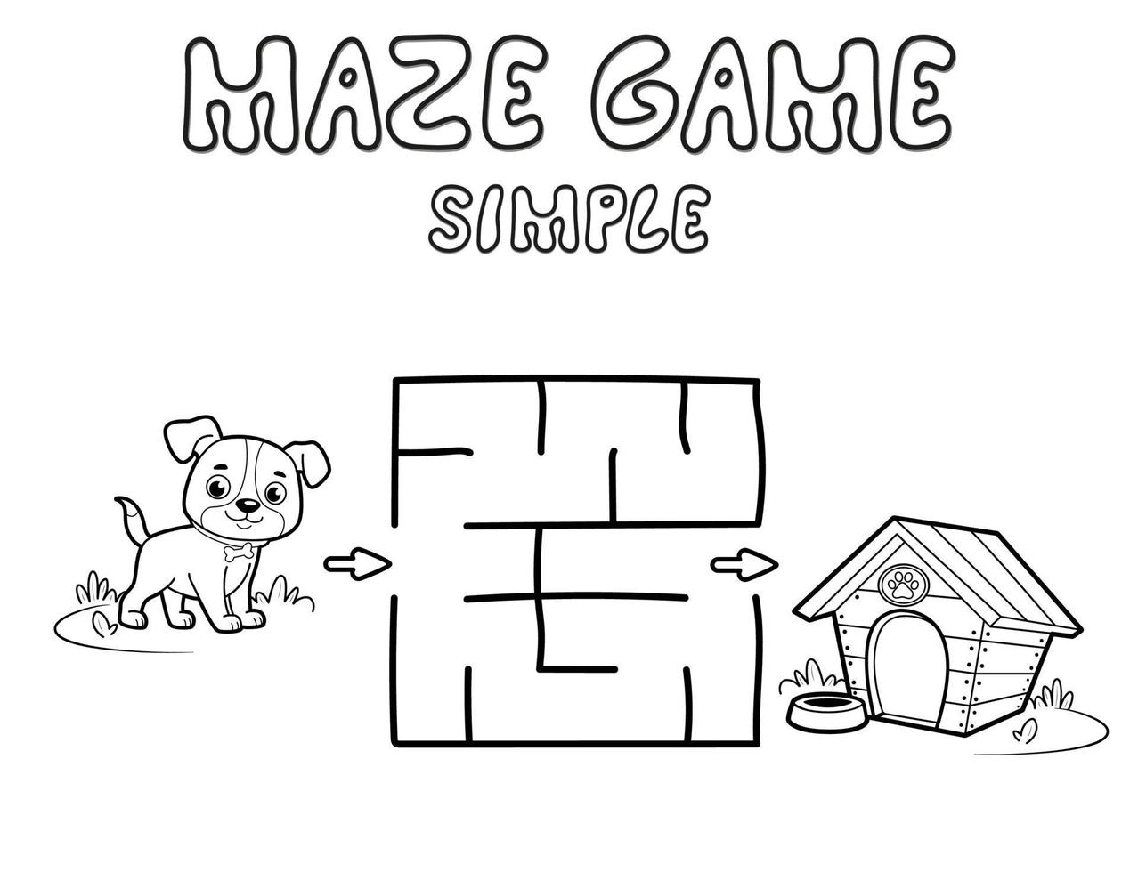 jeu de labyrinthe simple pour les enfants. décrire un labyrinthe simple ou un jeu de labyrinthe avec un chien. vecteur