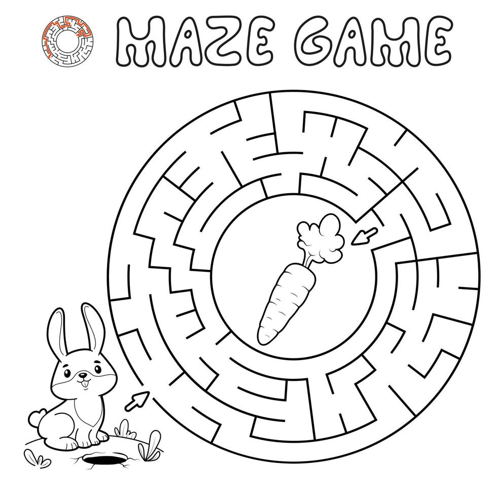 jeu de puzzle labyrinthe pour les enfants. décrivez le labyrinthe de cercle ou le jeu de labyrinthe avec le lapin. vecteur
