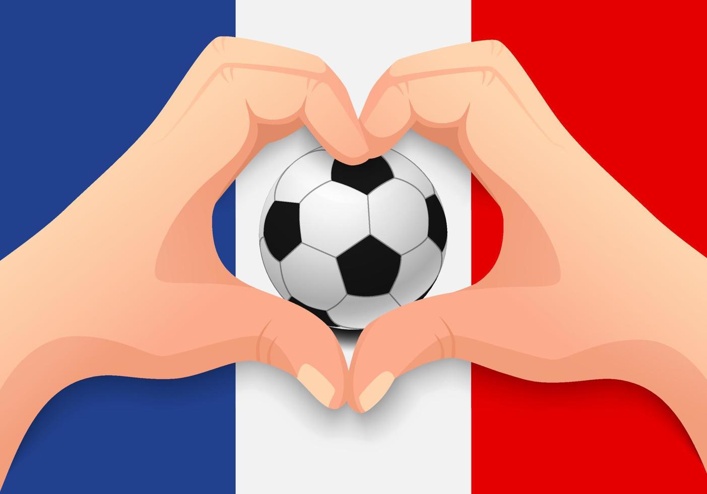 france ballon de football et main en forme de coeur vecteur