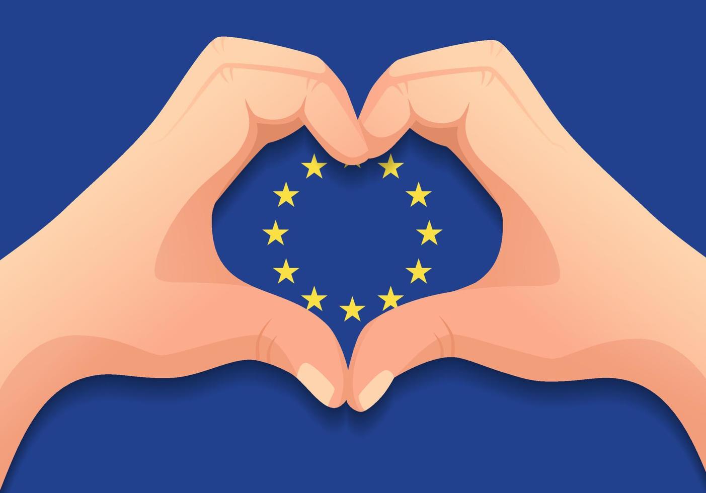 drapeau de l'ue europe et forme de coeur à la main vecteur