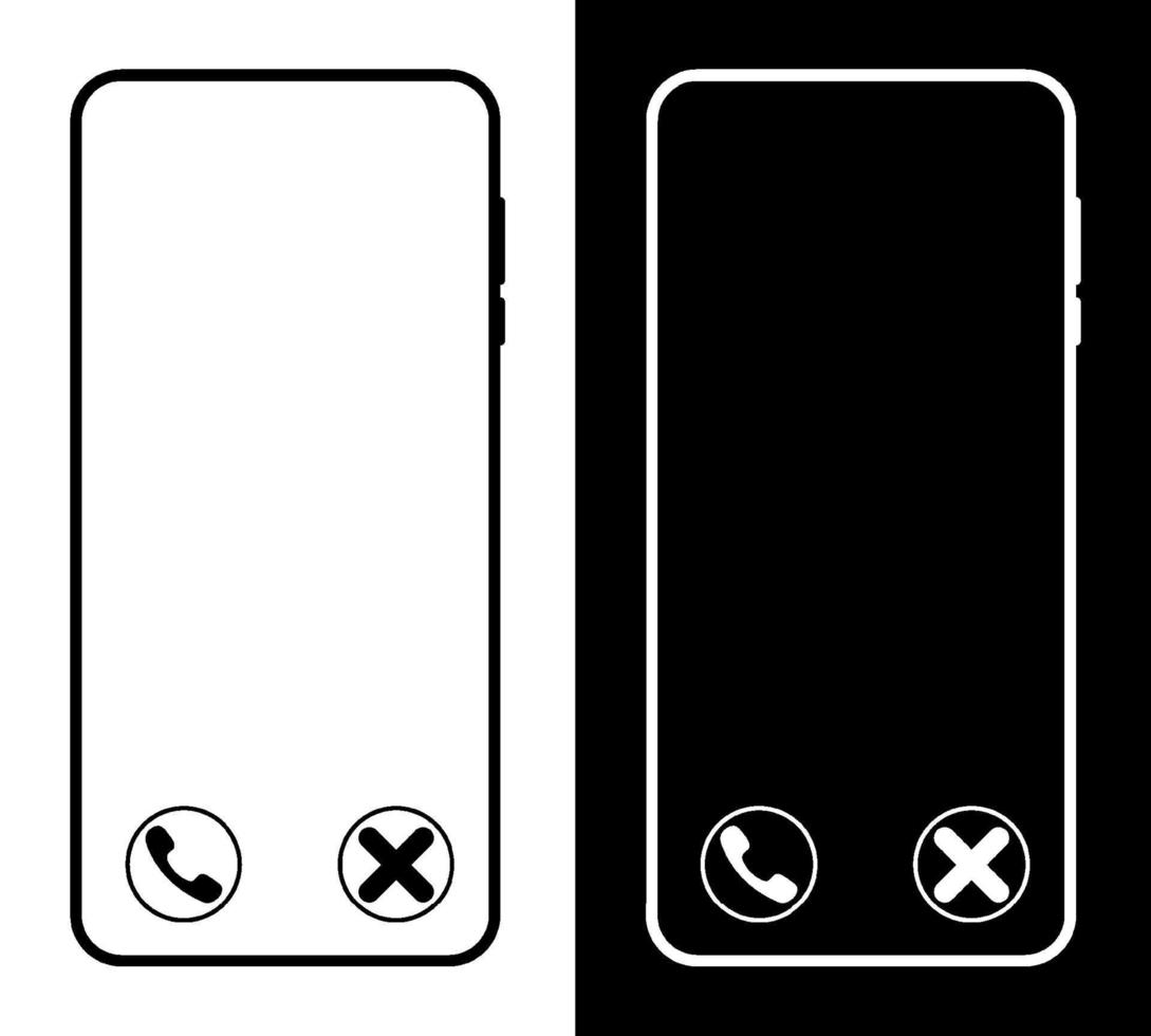 icône de smartphone avec des boutons pour accepter et rejeter un appel entrant. vecteur noir et blanc