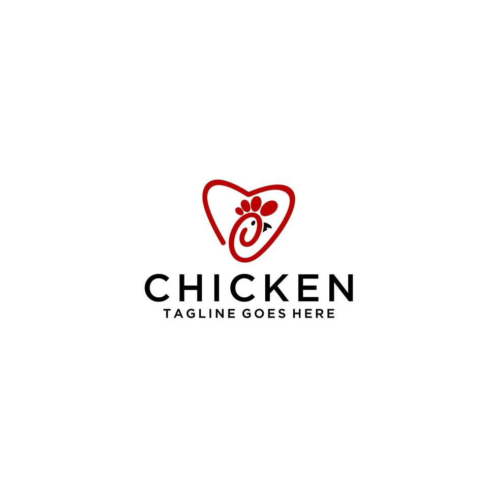 conception de signe de logo de poulet et d'amour vecteur