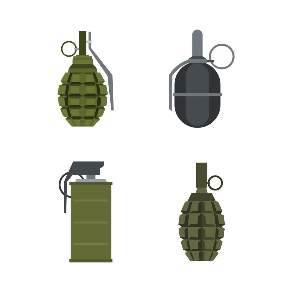 jeu d'icônes de grenade, style plat vecteur