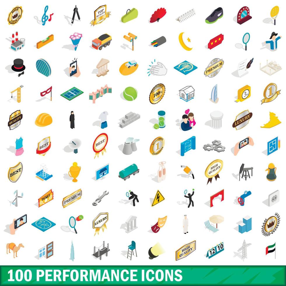 Ensemble de 100 icônes de performance, style 3d isométrique vecteur