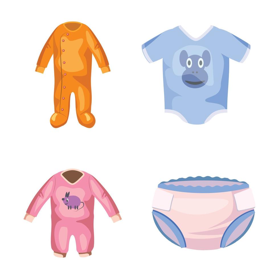 jeu d'icônes de vêtements pour bébés, style cartoon vecteur