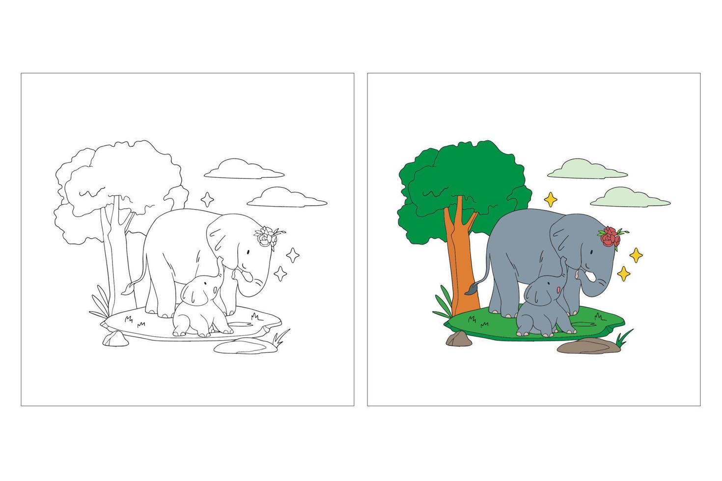 maman et enfant animaux mignons dessinés à la main pour la page de coloriage 9 vecteur