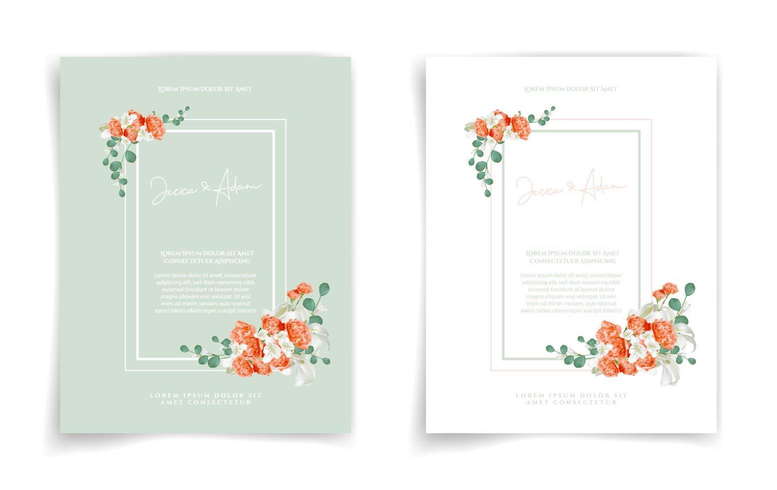 carte de mariage floral ou carte d'invitation sur fond vert style élégant et luxueux. se sentir frais avec un thème naturel. vecteur