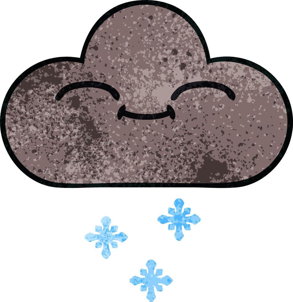 rétro grunge texture dessin animé heureux nuage de neige vecteur