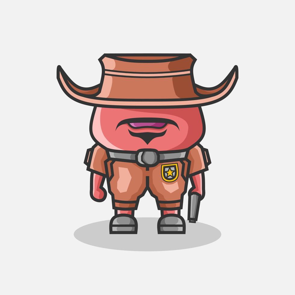 illustration mignonne de personnage de shérif de cow-boy de tomate. conception de vecteur de dessin animé de plante simple. isolé avec un fond doux.