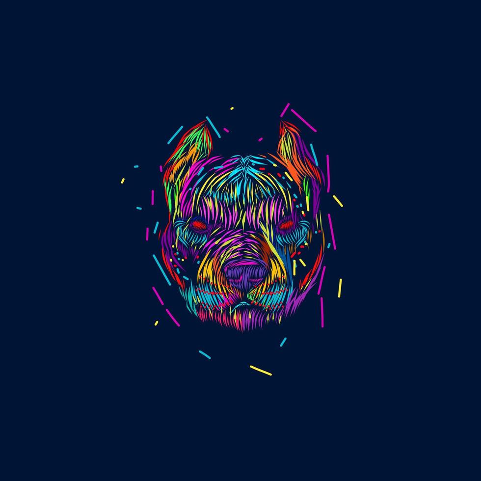 chien husky sibérien pet ligne pop art potrait logo coloré design avec fond sombre vecteur