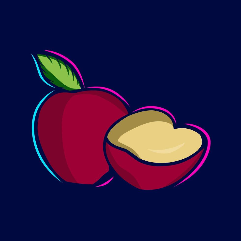 logo d'art rouge pomme. conception colorée de fruits frais. illustration de fond sombre vecteur isolé.